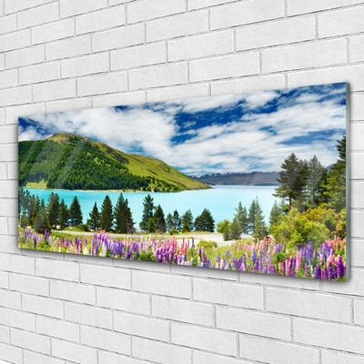 Quadro de vidro Paisagem de lago, floresta e montanha