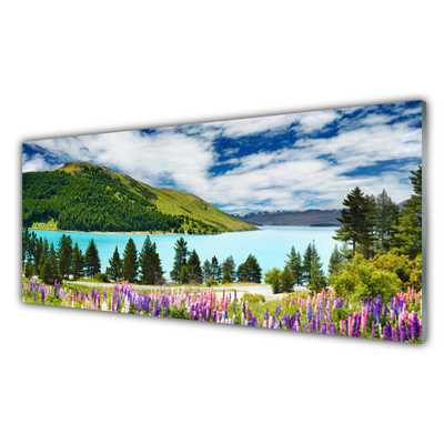 Quadro de vidro Paisagem de lago, floresta e montanha