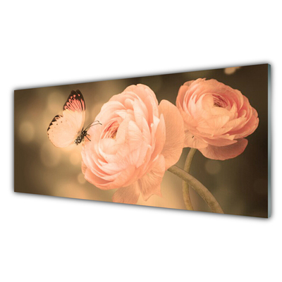 Pintura em vidro Rosas Borboleta Natureza
