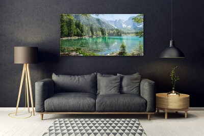 Quadro de vidro Montanhas Lago Floresta Natureza