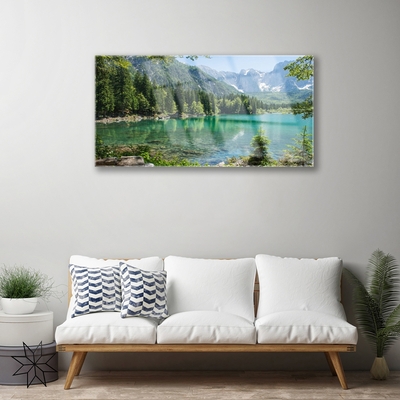 Quadro de vidro Montanhas Lago Floresta Natureza