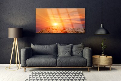 Quadro de vidro Paisagem de montanha com céu e sol