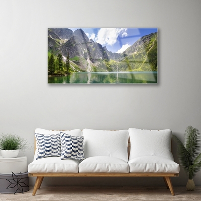 Quadro de vidro Paisagem de lago de montanha