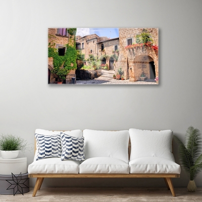 Pintura em vidro Beco Flores Casas Planta