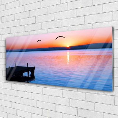 Pintura em vidro Paisagem solar do cais do mar