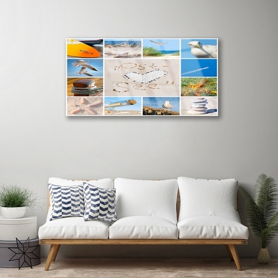 Quadro de vidro Paisagem de gaivotas na praia do oceano