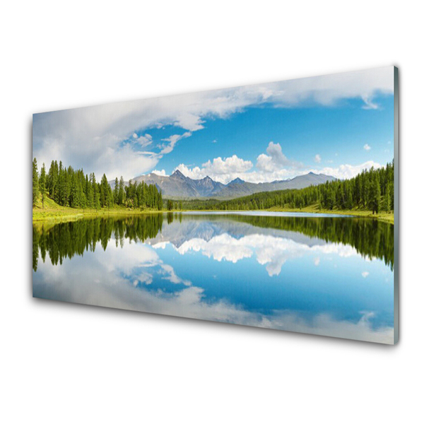 Quadro de vidro Paisagem de montanhas, lago e floresta