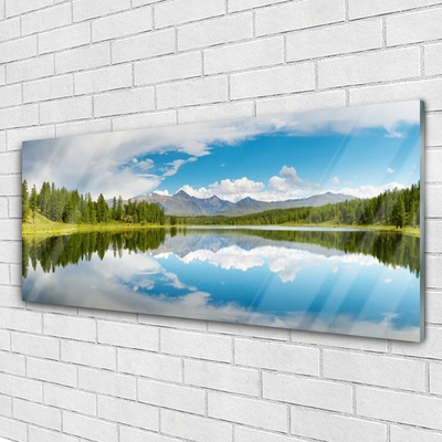 Quadro de vidro Paisagem de montanhas, lago e floresta