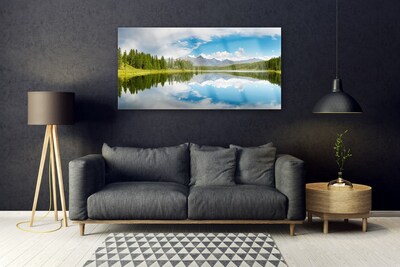 Quadro de vidro Paisagem de montanhas, lago e floresta