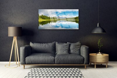 Quadro de vidro Paisagem de montanhas, lago e floresta