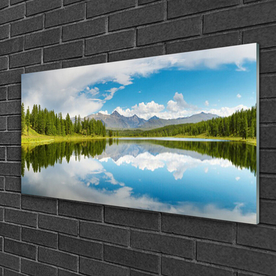 Quadro de vidro Paisagem de montanhas, lago e floresta