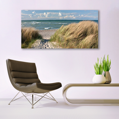 Quadro de vidro Paisagem de grama marinha de praia