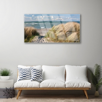 Quadro de vidro Paisagem de grama marinha de praia