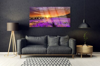 Pintura em vidro Campo de lavanda ao pôr do sol