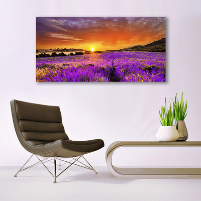 Pintura em vidro Campo de lavanda ao pôr do sol