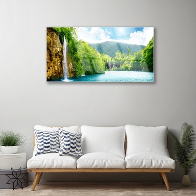 Pintura em vidro Montanhas Floresta Lago Natureza
