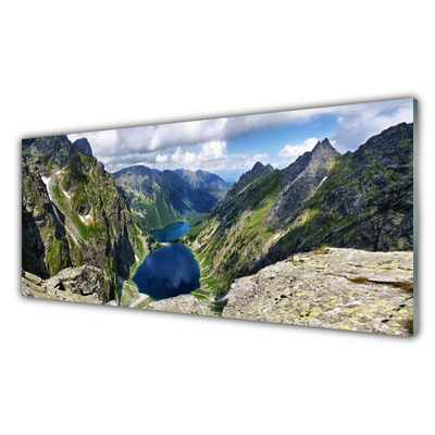 Pintura em vidro Montanhas Vale Lagos Picos