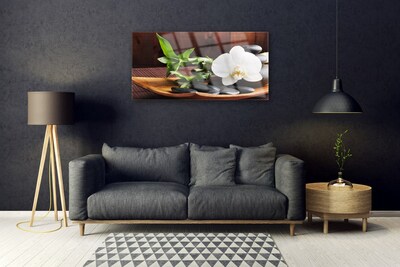 Quadro de vidro Bambu Zen Orquídea Branca