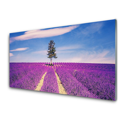 Quadro de vidro Árvore do Prado do Campo de Lavanda