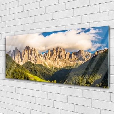 Pintura em vidro Picos de montanhas Nuvens Florestas Prados