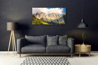 Pintura em vidro Picos de montanhas Nuvens Florestas Prados