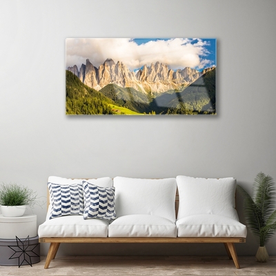 Pintura em vidro Picos de montanhas Nuvens Florestas Prados