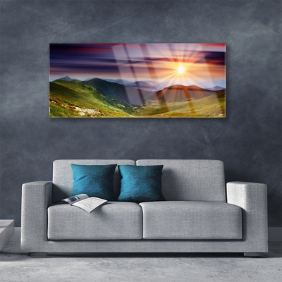 Quadro de vidro Paisagem do pôr do sol nas montanhas