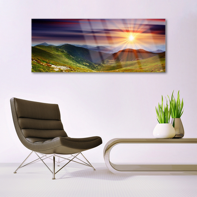 Quadro de vidro Paisagem do pôr do sol nas montanhas