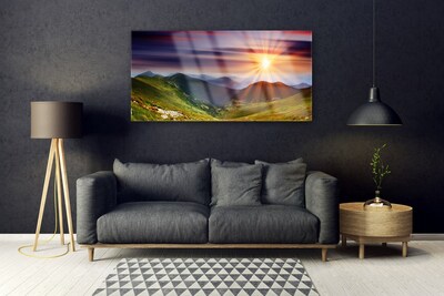 Quadro de vidro Paisagem do pôr do sol nas montanhas
