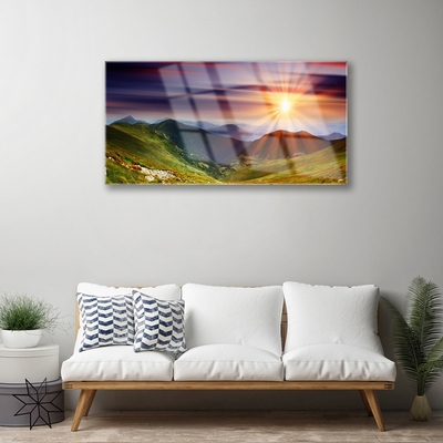 Quadro de vidro Paisagem do pôr do sol nas montanhas