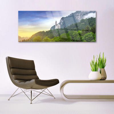 Quadro de vidro Castelo na paisagem florestal das montanhas