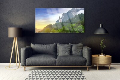 Quadro de vidro Castelo na paisagem florestal das montanhas