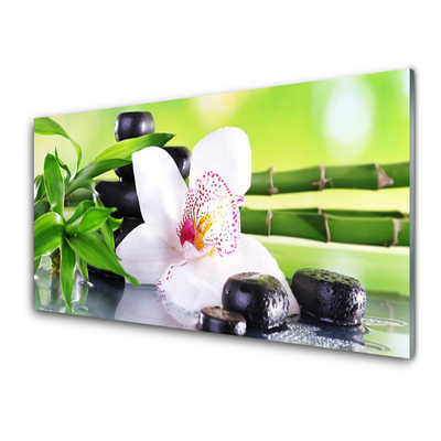 Pintura em vidro Folhas de bambu de orquídea