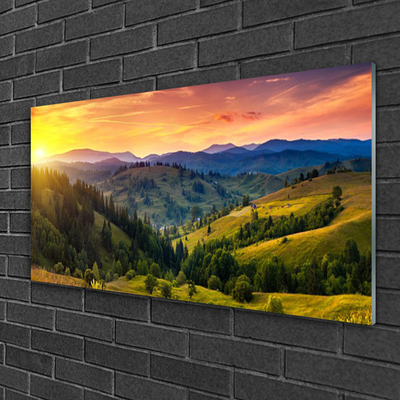 Quadro de vidro Paisagem Prado Pôr do Sol