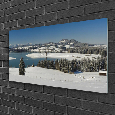 Pintura em vidro Montanhas do Lago Snow Land