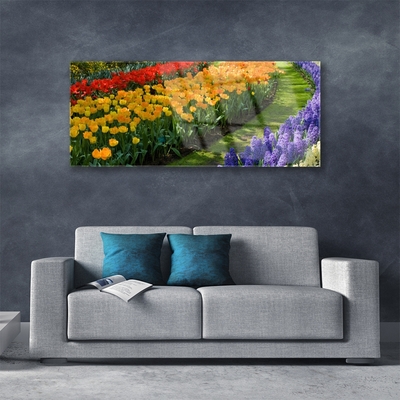 Quadro de vidro Flores Jardim Tulipas