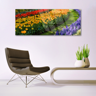 Quadro de vidro Flores Jardim Tulipas