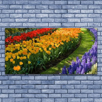 Quadro de vidro Flores Jardim Tulipas