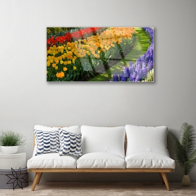 Quadro de vidro Flores Jardim Tulipas