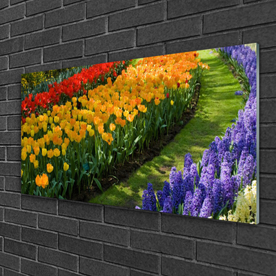 Quadro de vidro Flores Jardim Tulipas