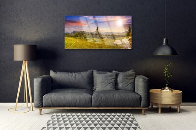 Quadro de vidro Montanhas Prado Natureza Céu
