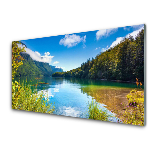 Quadro de vidro Montanhas Floresta Natureza Lago