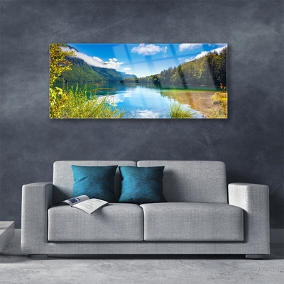 Quadro de vidro Montanhas Floresta Natureza Lago