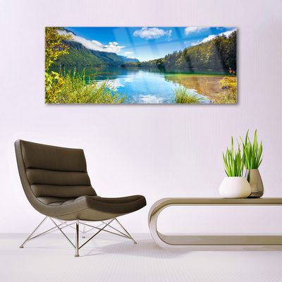 Quadro de vidro Montanhas Floresta Natureza Lago