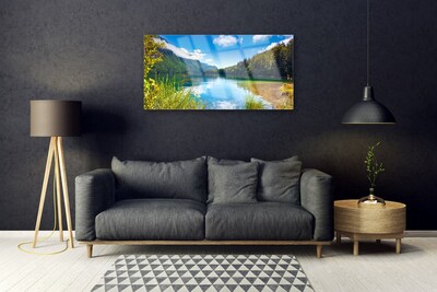 Quadro de vidro Montanhas Floresta Natureza Lago