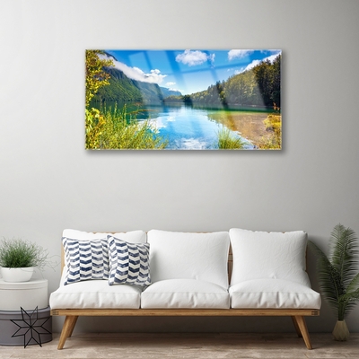 Quadro de vidro Montanhas Floresta Natureza Lago