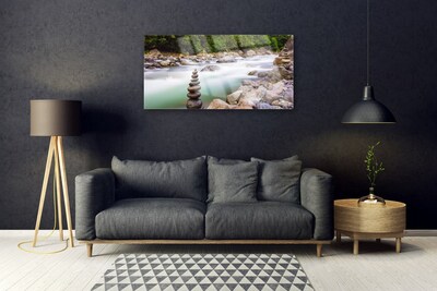 Quadro de vidro Rio Riacho da Floresta Montanhas