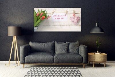 Quadro de vidro Arte de coração de tulipas