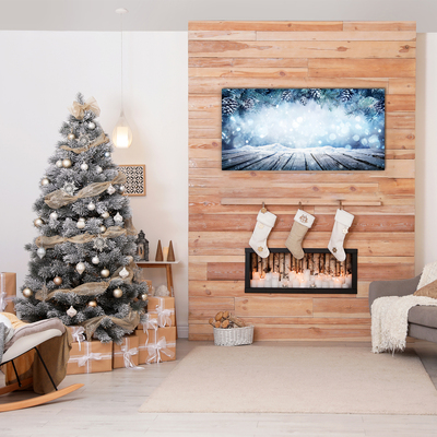 Pintura em vidro Árvore de Natal com neve no inverno