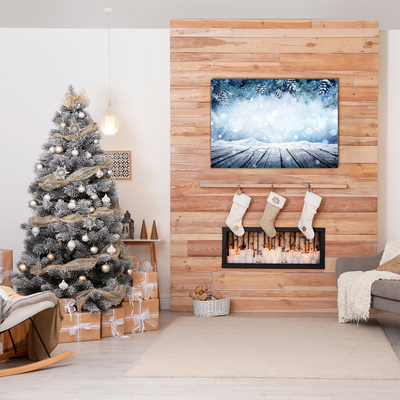 Pintura em vidro Árvore de Natal com neve no inverno
